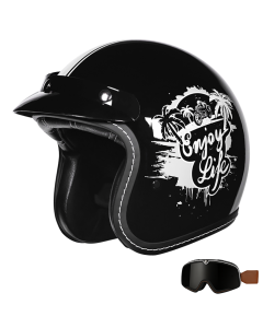 Casco de moto retro abierto 3/4 con gafas para conducción en carretera y cruiser